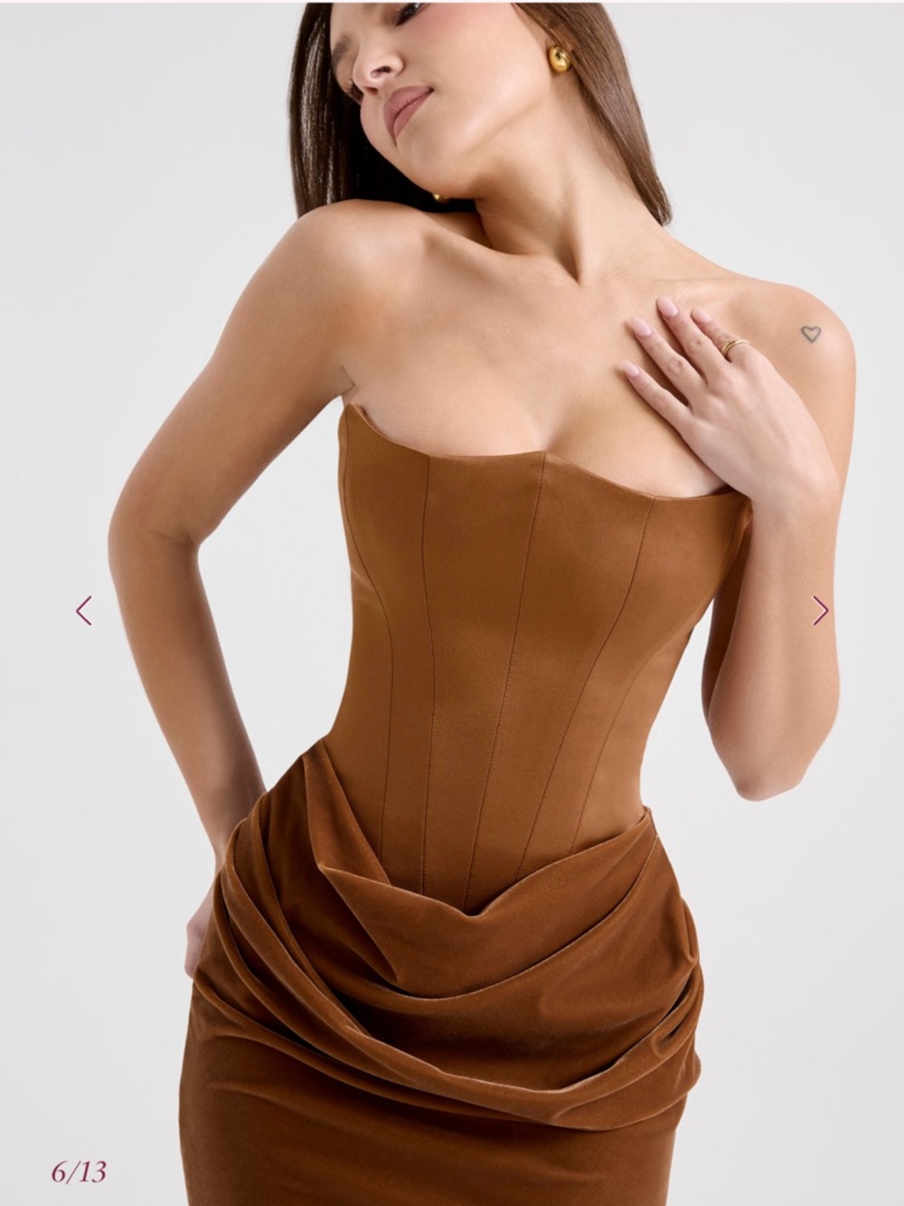 House of CB Brown Strapless Draped Corset Gown - Picture 3 of 7